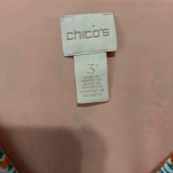 Chicos Jacket Blouse Women Sz 3 US L Peach Medallion Full Zip Lined Fringe Flare - Picture 4 of 8